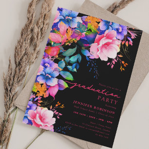 Chic Colorful Garden Blumen Abschluss Schwarz Einladung