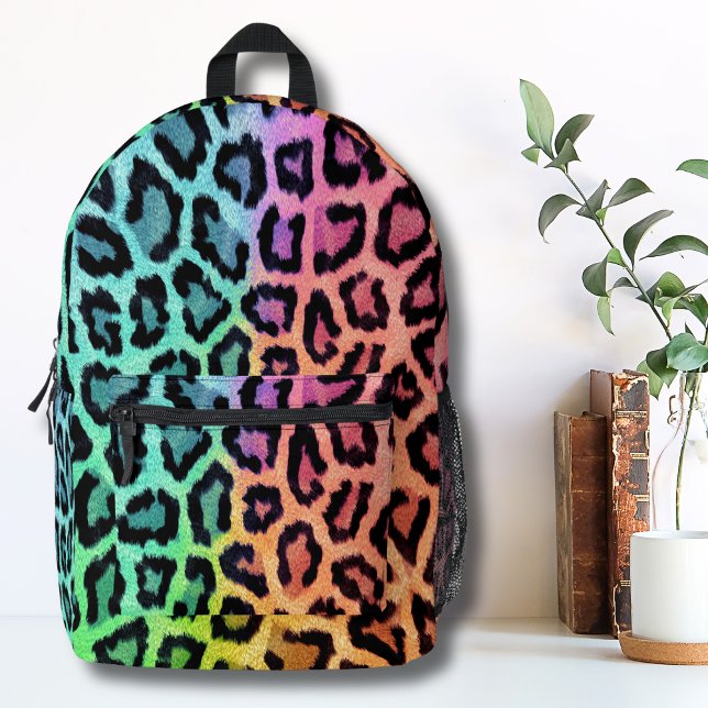 Chic Colorful Leopard Muster Bedruckter Rucksack (Glam Trendy Colorful Rainbow Leopard Animal Print Printed Backpack)