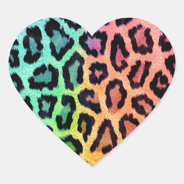 Chic Colorful Leopard Muster Herz-Aufkleber (Vorderseite)