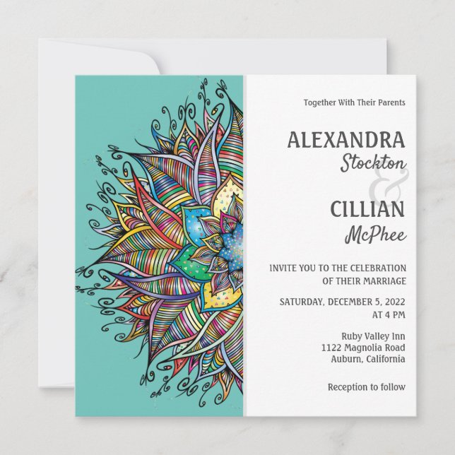 Chic Colorful Mandala Wedding Einladung (Vorderseite)