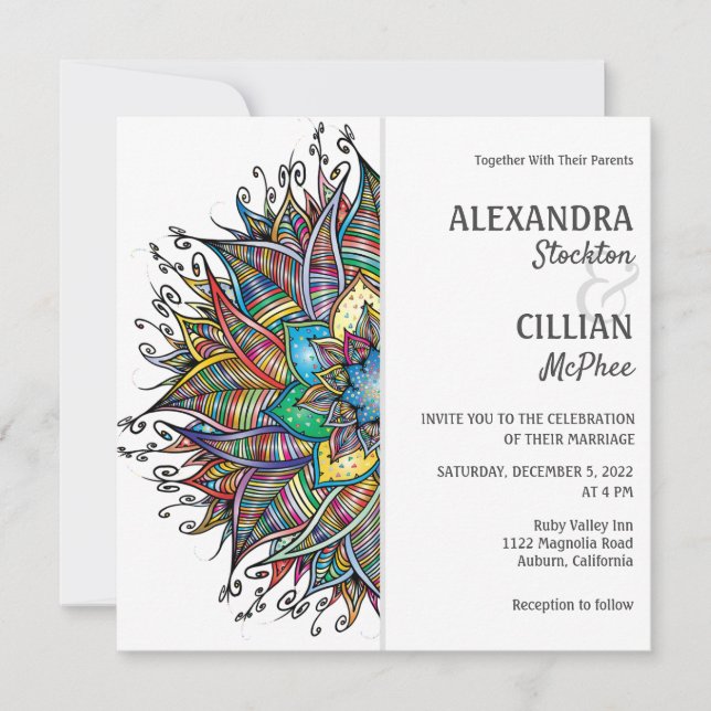 Chic Colorful Mandala Wedding Einladung (Vorderseite)