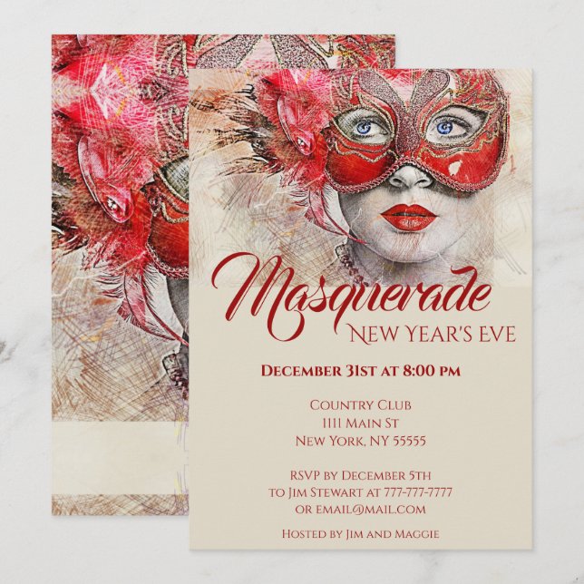 Chic Colorful Masquerade Party Einladung (Vorne/Hinten)