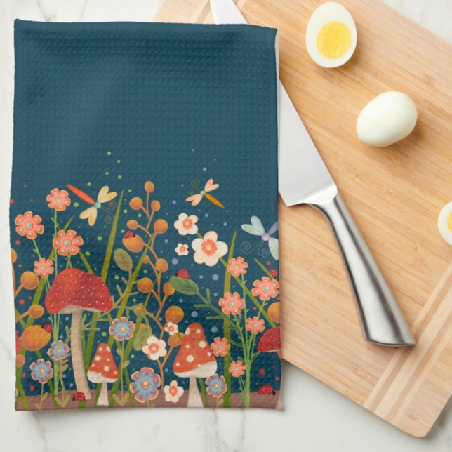 Chic Colorful Mushroom Individuelle Name Stilvoll Geschirrtuch (Von Creator hochgeladen)