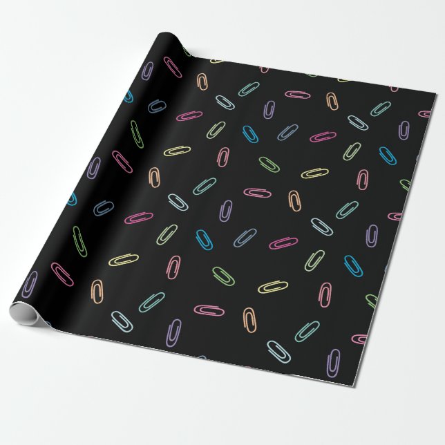 Chic Colorful Pastel Paperclips Muster auf schwarz Geschenkpapier (Ungerollt)
