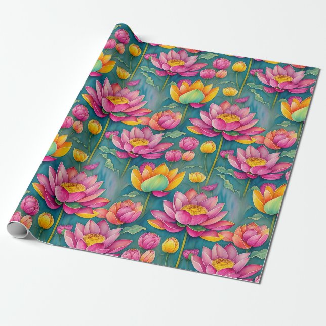 Chic Colorful Pink Lotus Blume Botanische Vegetati Geschenkpapier (Ungerollt)