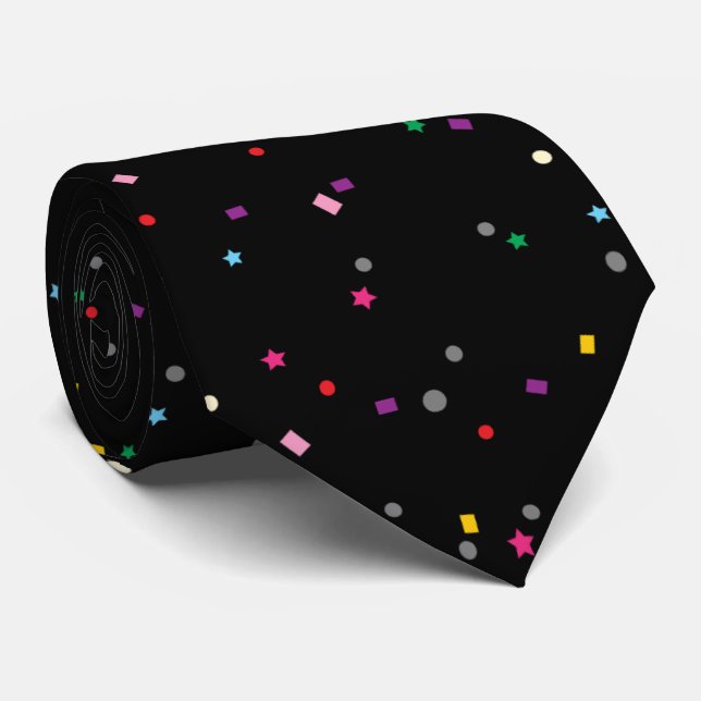 Chic Colorful Rainbow Confetti auf schwarzem Muste Krawatte (Gerollt)