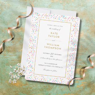 Chic Colorful Rainbow Confetti Wedding Einladung