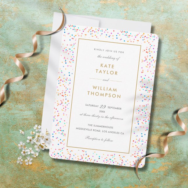 Chic Colorful Rainbow Confetti Wedding Einladung (Von Creator hochgeladen)