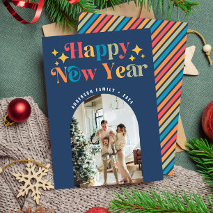 Chic Colorful Retro Happy New Year Foto Feiertagskarte