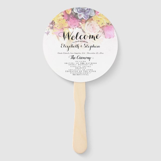 Chic Colorful Watercolor Blume Hochzeitsprogramme Fächer (Vorderseite)