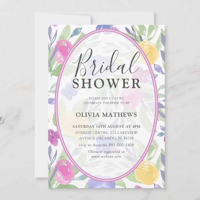 Chic Colorful Watercolor Rose Brautparty Einladung (Vorderseite)