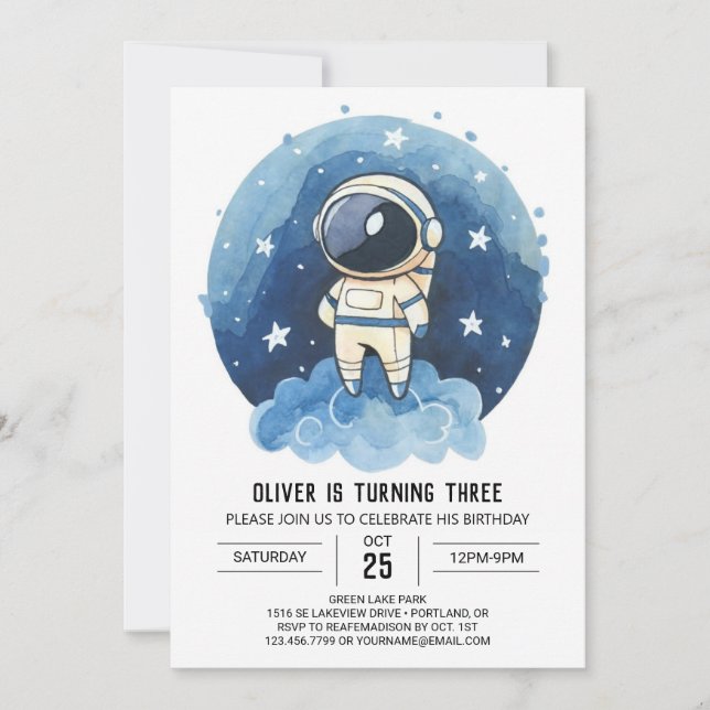 Chic Comet Boho Astronaut Boy Birthday Einladung (Vorderseite)
