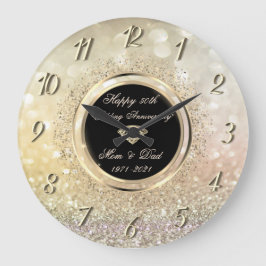 Chic Confetti Bokeh 50th Wedding Anniversary Große Wanduhr