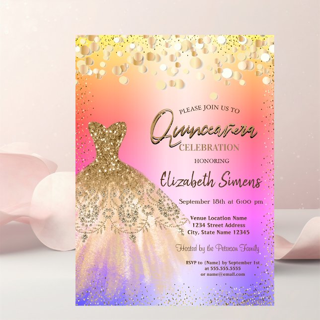 Chic Confetti Dots, Chic Dress Quinceañera Einladung (Von Creator hochgeladen)