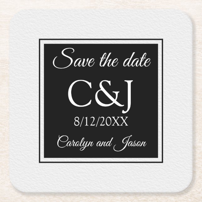 Chic Contemporary Mit Monogramm Save the Date Rechteckiger Pappuntersetzer (Vorderseite)