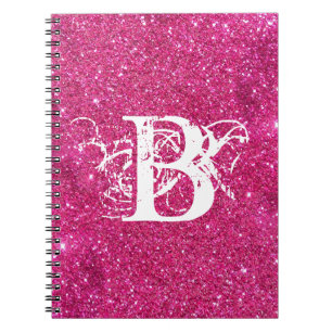 Chic Cool Pink Glitzer White Initial Monogram Notizblock