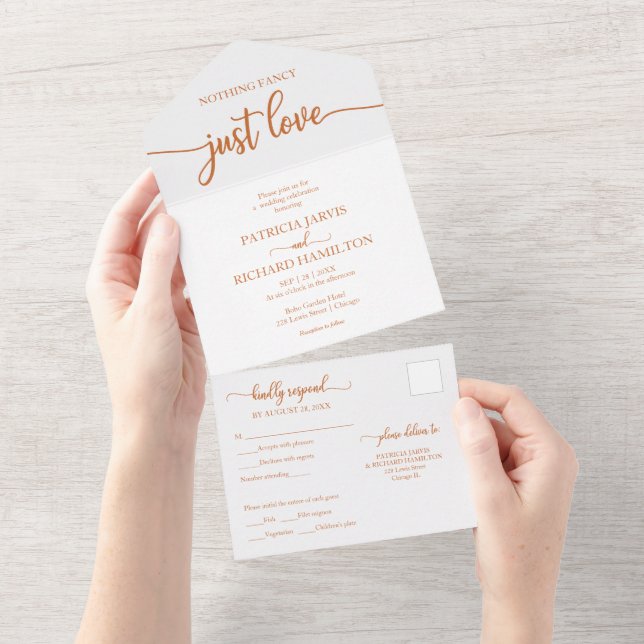 Chic Copper Calligrafy Lässig Wedding All In One Einladung (Abreißen)