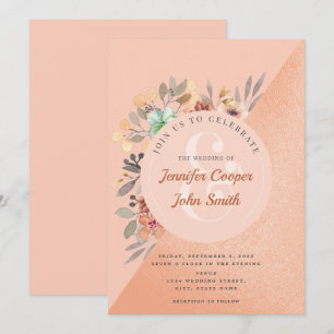 Chic Copper Watercolor Floral Wedding Einladung