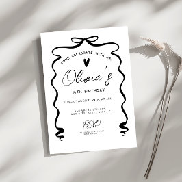 Chic coquette Black Bow 16th Birthday Party Einladung