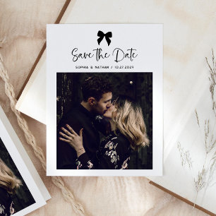 Chic Coquette Bow Multi Foto Grid Save The Date Ankündigungspostkarte
