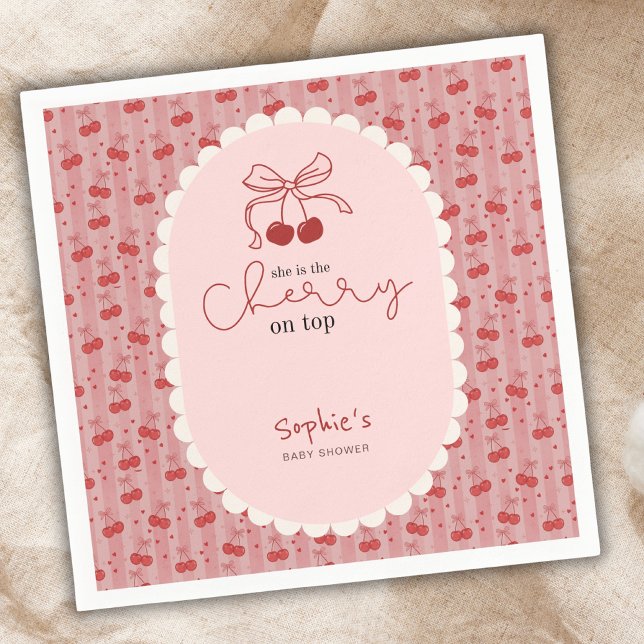 Chic Coquette Cherry On Top Pink Red Baby Shower  Serviette (Von Creator hochgeladen)