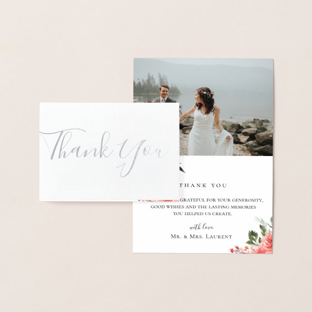 Chic Coral Floral Wedding Foto Danke Karte (Anzeige)