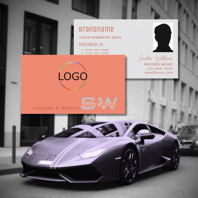 Chic Coral Light Grau mit Monogram Logo und Foto Visitenkarte (Von Creator hochgeladen)