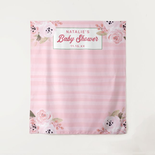 Chic Coral Pink Floral Fotografie Hintergrund Wandteppich (Vorderseite)