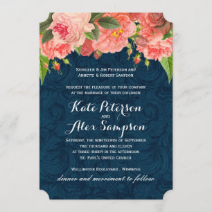 Chic Coral und Navy Blue Hochzeit Einladung