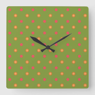 Chic Couleurs Poppy Pois Carré Horloge murale