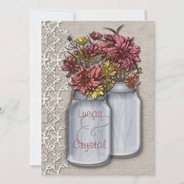 Chic Country Charm Jar Hochzeit Einladung (Vorderseite)