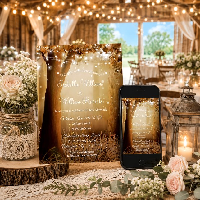 Chic Country Tree String Lights Rustic Wedding Einladung (Von Creator hochgeladen)