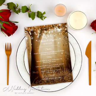 Chic Country Tree String Lights Rustic Wedding Menükarte