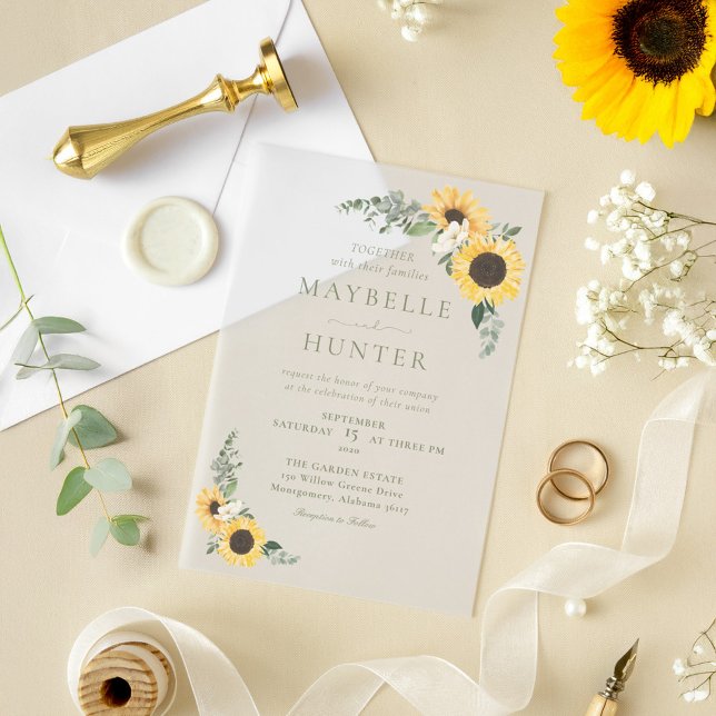 Chic Country Watercolor Blumenblumen Hochzeit (Chic Country Watercolor Floral Sunflowers Wedding Vellum Invitations)