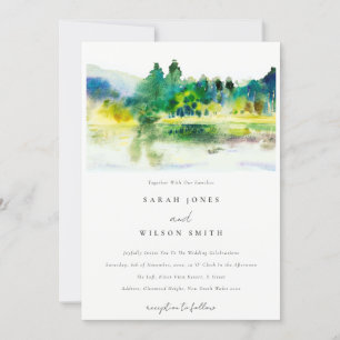 Chic Countryside Mountain River Landschaft Hochzei Einladung