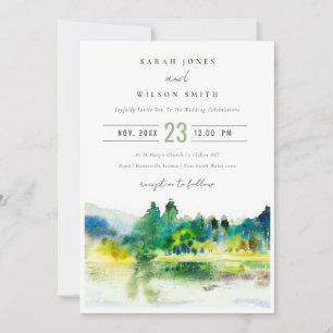 Chic Countryside Mountain River Landschaft Hochzei Einladung