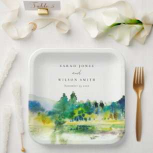 Chic Countryside Mountain River Landschaft Hochzei Pappteller