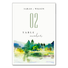 Chic Countryside Mountain River Landschaft Hochzei Tischnummer