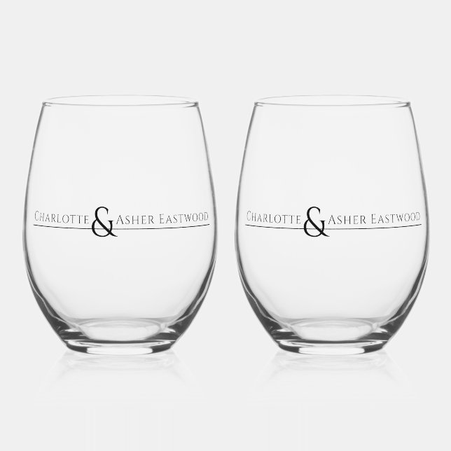 Chic Couple Name Wedding Weinglas Ohne Stiel (Vorderseite)