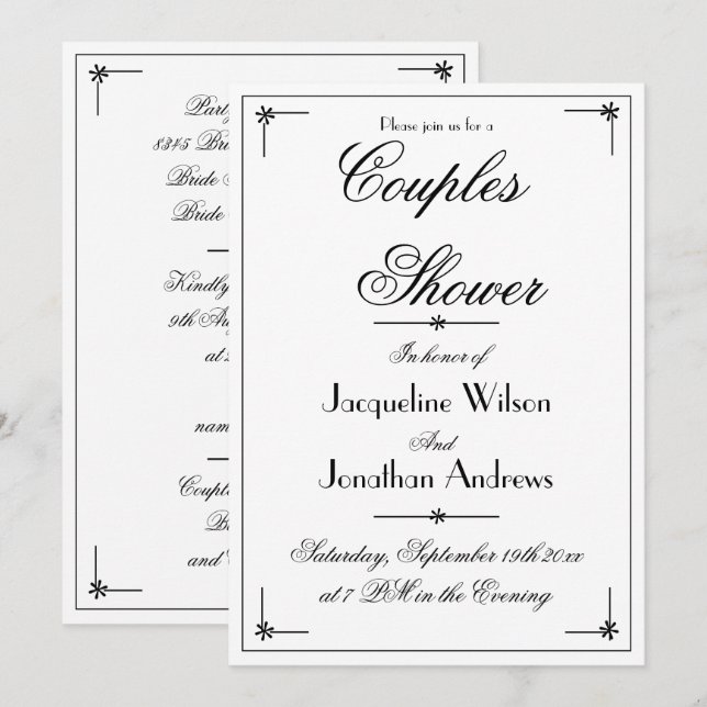 Chic Couples Dusche Elegantes, benutzerdefiniertes Einladung (Vorne/Hinten)
