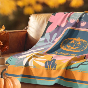 Chic Cozy Abstract Herbst Blumen Kürbis Familie Fleecedecke
