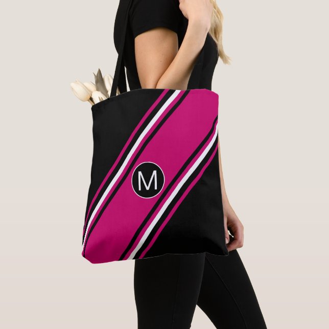 Chic cranberry pink schwarz-weiß Monogramm Tasche (Von Nahem)