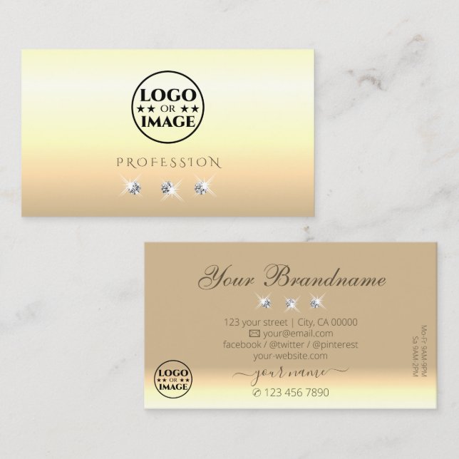 Chic Cream Beige Ombre Sparkling Diamonds Add Logo Visitenkarte (Vorne/Hinten)