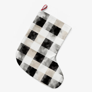 Chic Cream Black Kariert Christmas Großer Weihnachtsstrumpf