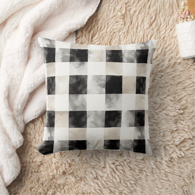 Chic Cream Black Kariert Christmas Kissen (Decke)