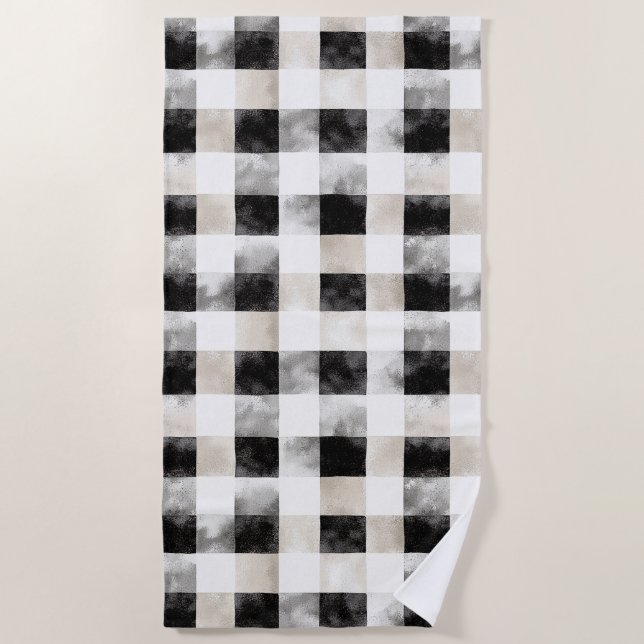 Chic Cream Black Kariert Christmas Strandtuch (Vorderseite)