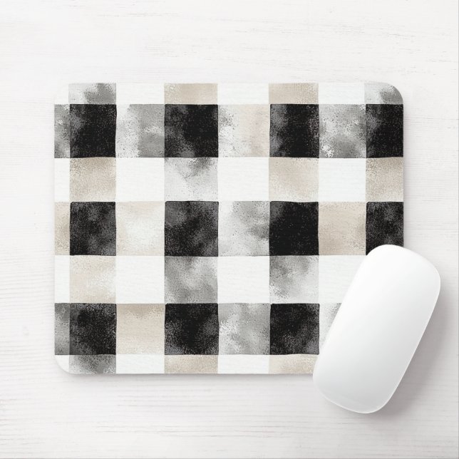 Chic Cream Black Kariert Stripes Mousepad (Mit Mouse)