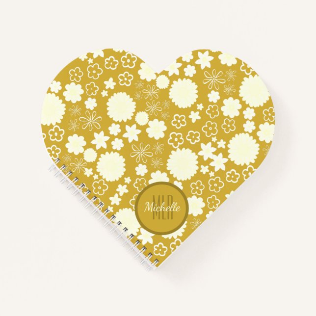 CHIC CREAM BLUME GOLD HÜBSCH FLORAL MONOGRAM NAME NOTIZBUCH (Vorderseite)
