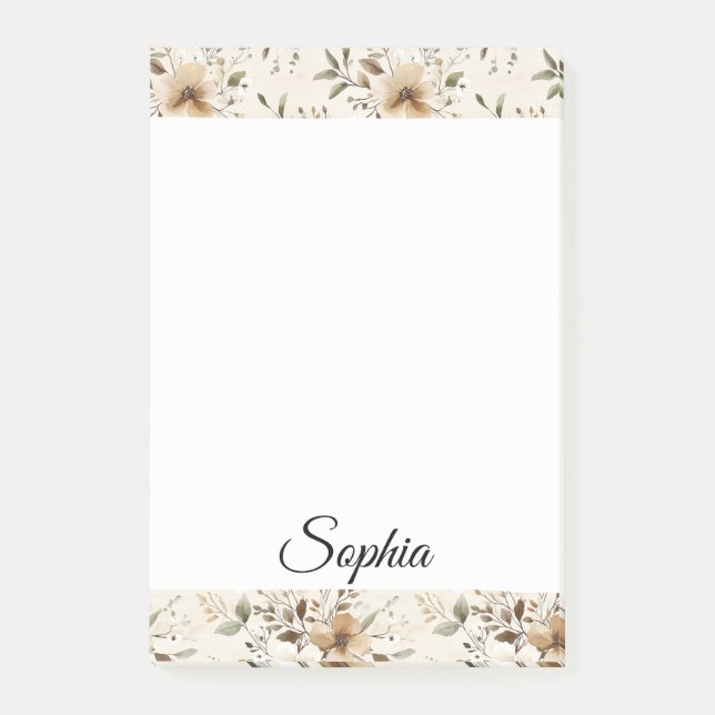 Chic Cream Brown Blume Post-it Klebezettel (Vorderseite)