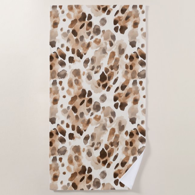 Chic Cream Brown Leopard Animal Print Strandtuch (Vorderseite)
